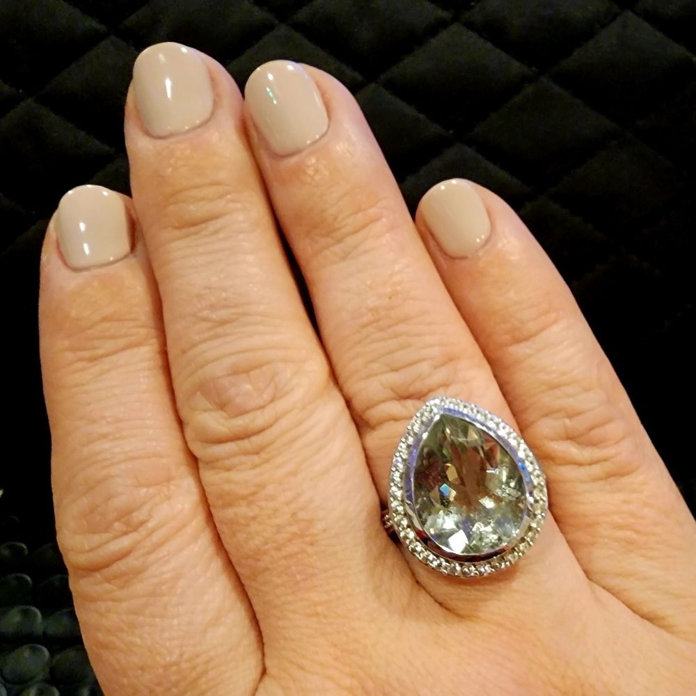 Beautiful NWOT Pear Shaped Prasiolite SS Ring Sz 8